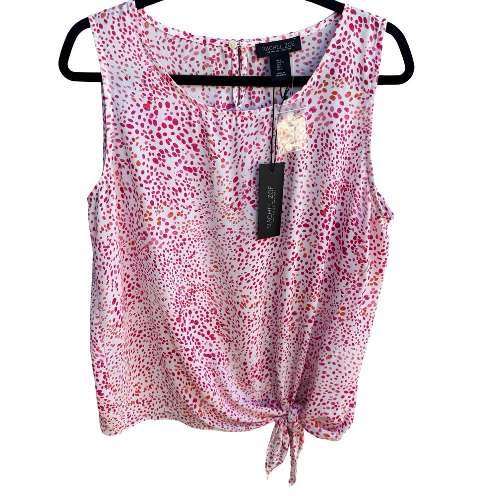 Rachel Zoe Feminine Preppy Abstract Polka Dot Side Tie Sleeveless Blouse L NWT